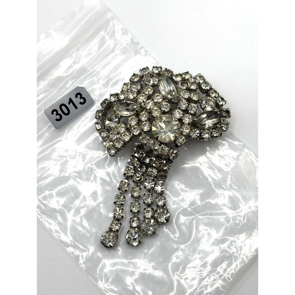 Vintage Rhinestone Brooch Clear (some Smokey) Dangles J1-3013 - Picture 2 of 12